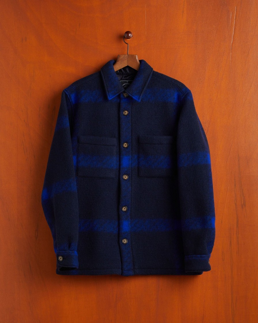 Kleidung Portuguese Flannel | Kariertes Fleece-Overshirt Marineblau