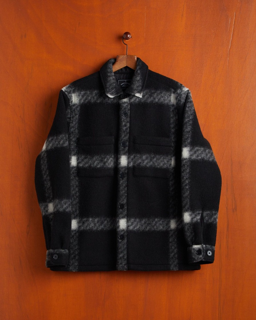 Kleidung Portuguese Flannel | Kariertes Fleece-Overshirt Schwarz