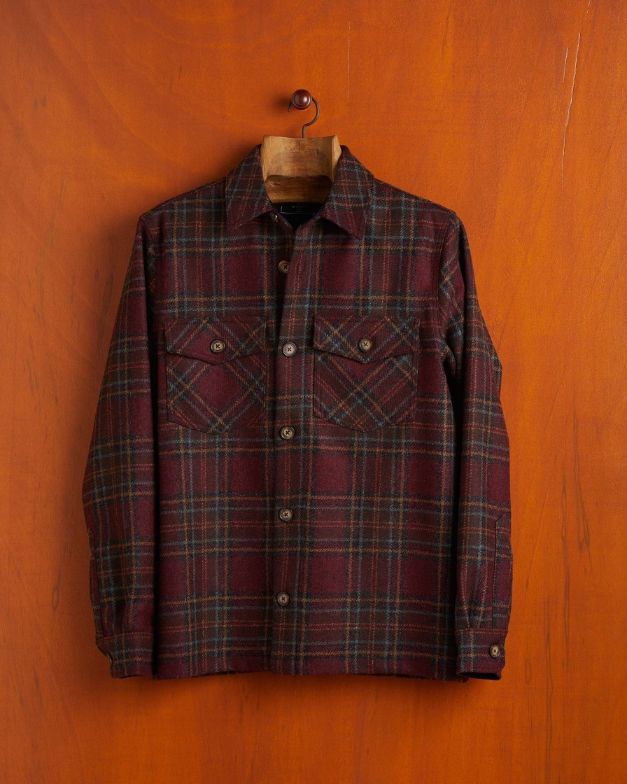 Kleidung Portuguese Flannel | Burgunderfarbenes Karo-Overshirt