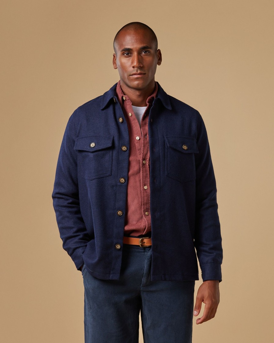 Kleidung Portuguese Flannel | Wollfeld-Overshirt Marineblau