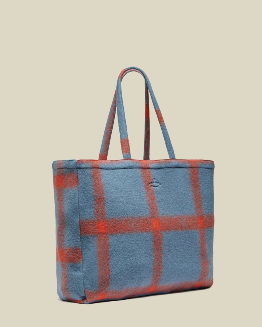 Zubehor Portuguese Flannel | Plaid Fleece Tote Big Bag Blau/Orange