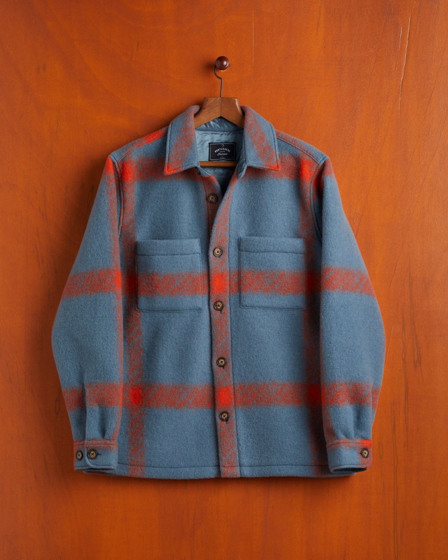 Kleidung Portuguese Flannel | Kariertes Fleece-Overshirt Blau/Orange