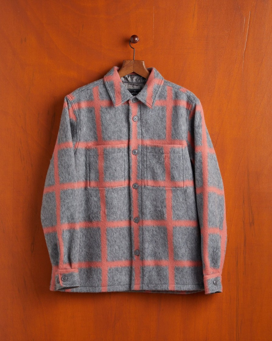 Kleidung Portuguese Flannel | Minimalistisches Karo-Overshirt Koralle